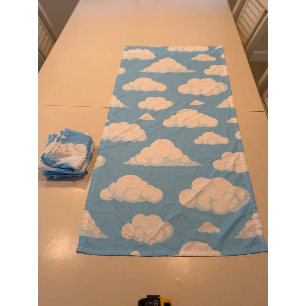 Blue Cloud Print Window curtain Nursery Kids 4 count Toy Story Style 43x21
